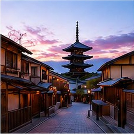 夕暮れの京都の町並み